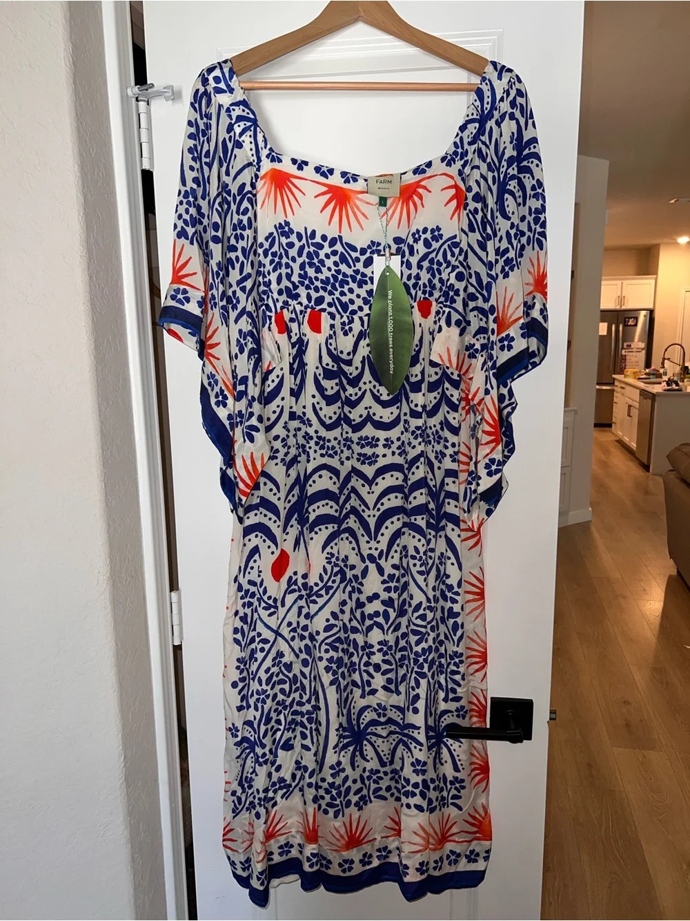 FARM Rio Cream Midi Dress with Blue Floral and Orange Accents - Picture 4 of 6